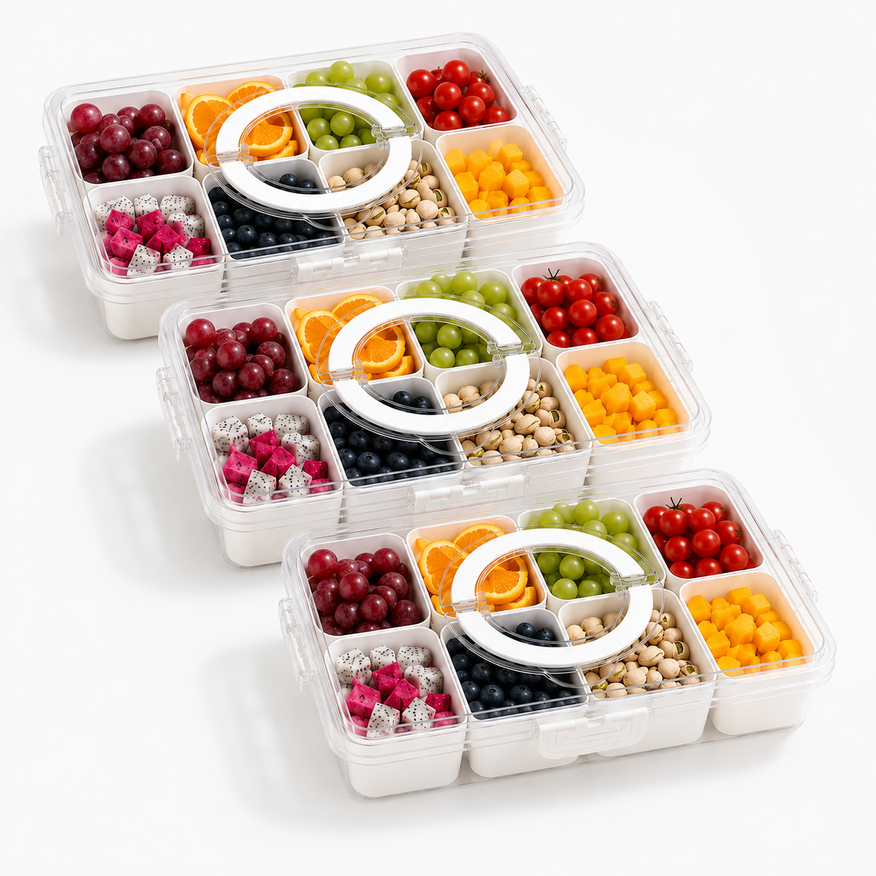 Organizador de Alimento Acrílico Com 8 Divisórias Para Frutas Legumes e Petiscos Transparente